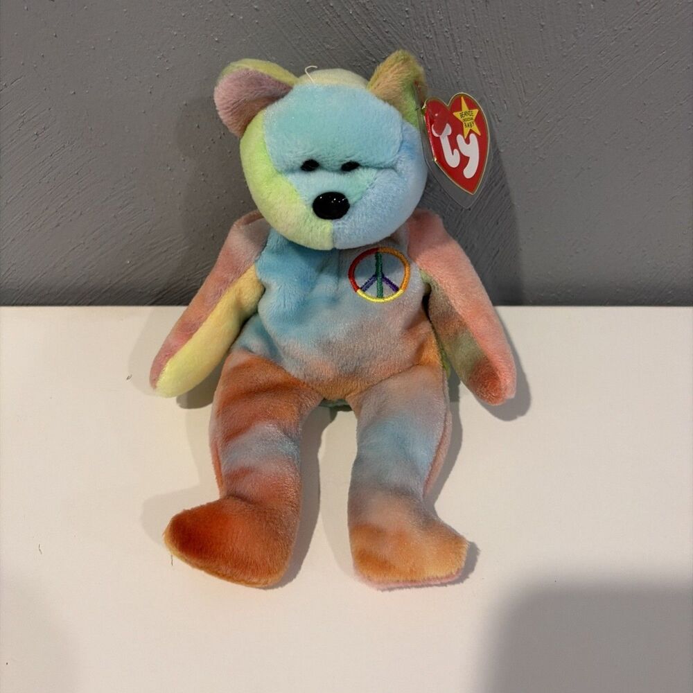 Ty Beanie Baby Peace Bear P.V.C. Pellets Tag